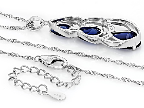 Blue Lab Created Sapphire Rhodium Over Silver Pendant Chain 6.09ctw