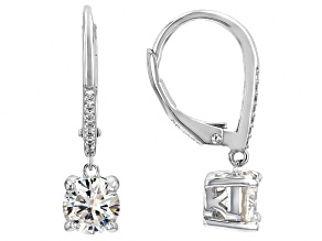 White Lab Created Strontium Titanate Rhodium Over Sterling Silver Earrings 2.34ctw