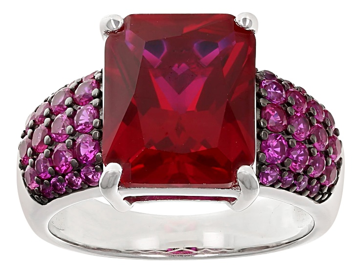 イヤリング LC 574 RUBY Red Lab Created Ruby Rhodium Over Silver Earrings 12.51ctw