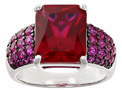 Lab Created Ruby Rhodium Over Sterling Silver Ring 7.47ctw