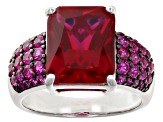 Lab Created Ruby Rhodium Over Sterling Silver Ring 7.47ctw