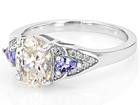 Lab Created Strontium Titanate Rhodium Over Sterling Silver Ring 2.82ctw