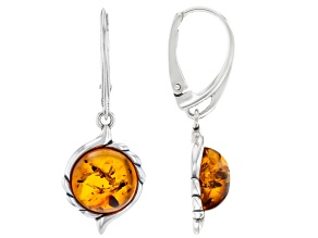 Amber Sterling Silver Solitaire Dangle Earrings