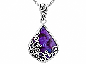 Purple Composite Turquoise Sterling Silver Solitaire Pendant With Chain