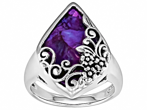 Purple Composite Turquoise Sterling Silver Solitaire Ring