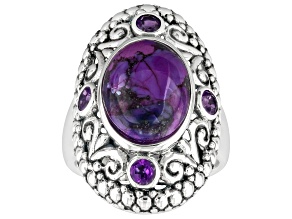 Purple Turquoise With Amethyst Sterling Silver Ring 0.36ctw