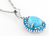 Sleeping Beauty Turquoise Rhodium Over Sterling Silver Pendant with Chain 0.56ctw