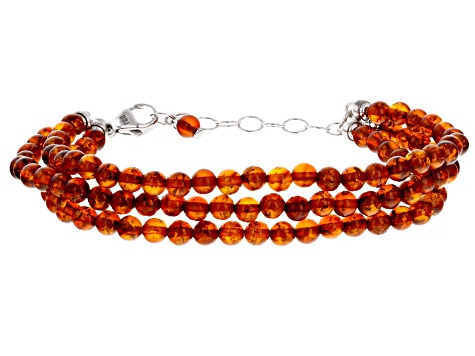 Amber Rhodium Over Sterling Silver 3 Row Bracelet