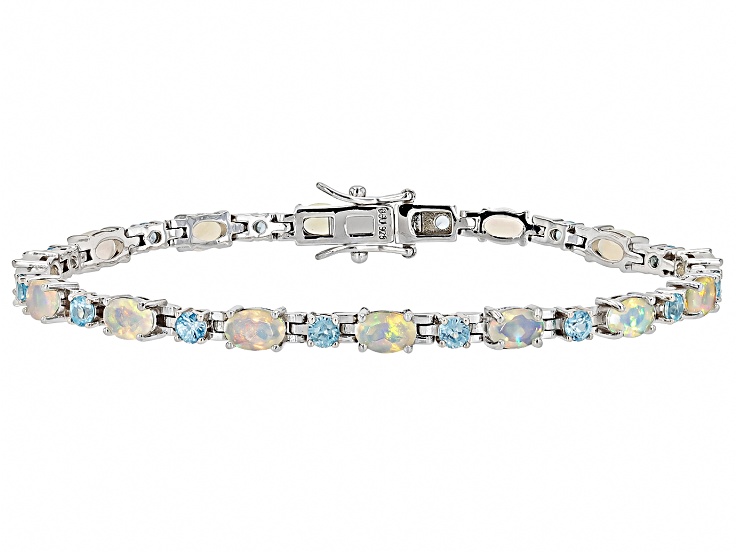 White Ethiopian Opal Rhodium Over Sterling Silver Bracelet 6.39ctw
