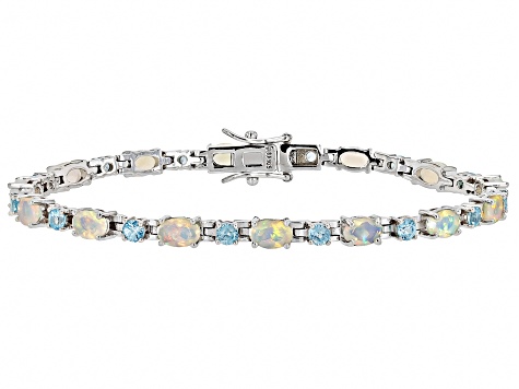 White Ethiopian Opal Rhodium Over Sterling Silver Bracelet 6.39ctw