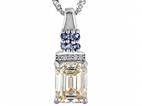 White Lab Created Strontium Titanite Rhodium Over Sterling Silver Pendant Chain 3.46ctw