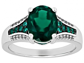 Green Lab Created Emerald Rhodium Over Silver Ring 2.36ctw
