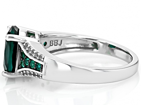 Silver Plate Created Emerald high quality and Cubic Zirconia Ring