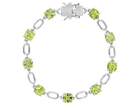 Green Peridot Rhodium Over Sterling Silver Tennis Bracelet 10.90ctw