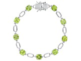 Green Peridot Rhodium Over Sterling Silver Tennis Bracelet 10.90ctw