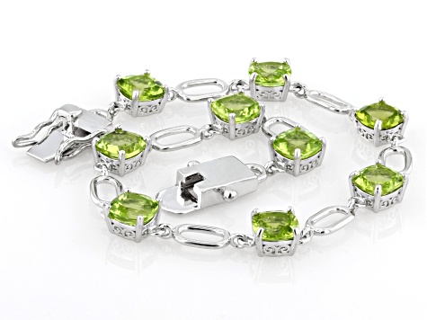 Green Peridot Rhodium Over Sterling Silver Tennis Bracelet 10.90ctw