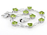 Green Peridot Rhodium Over Sterling Silver Tennis Bracelet 10.90ctw