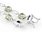 Green Peridot Rhodium Over Sterling Silver Tennis Bracelet 10.90ctw