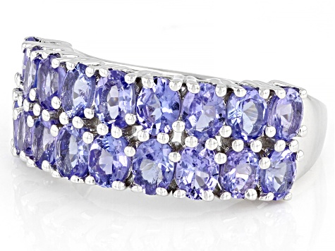 Blue Tanzanite Rhodium Over Sterling Silver Band Ring 3.00ctw