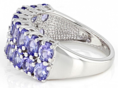 Blue Tanzanite Rhodium Over Sterling Silver Band Ring 3.00ctw