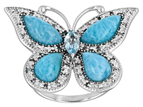 Blue Glacier Topaz™ Rhodium Over Silver Butterfly Ring 0.70ctw