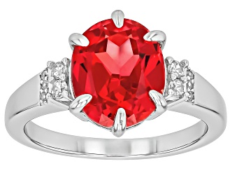 Orange Lab Created Padparadscha Sapphire Rhodium Over Sterling Silver Ring 3.16ctw