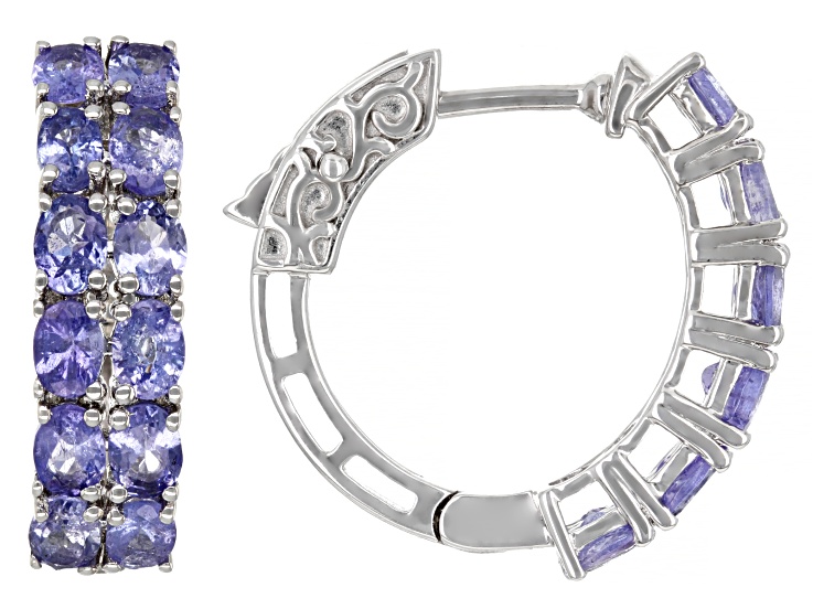 Blue Tanzanite Rhodium Over Sterling Silver Hoop Earrings