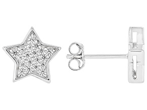 White Zircon Rhodium Over Sterling Silver Star Stub Earrings 0.50ctw