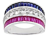 Blue Lab Created Sapphire Rhodium Over Silver Band Ring 2.23ctw