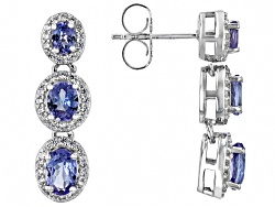 Blue Tanzanite Rhodium Over Sterling Silver Earrings 3.74ctw