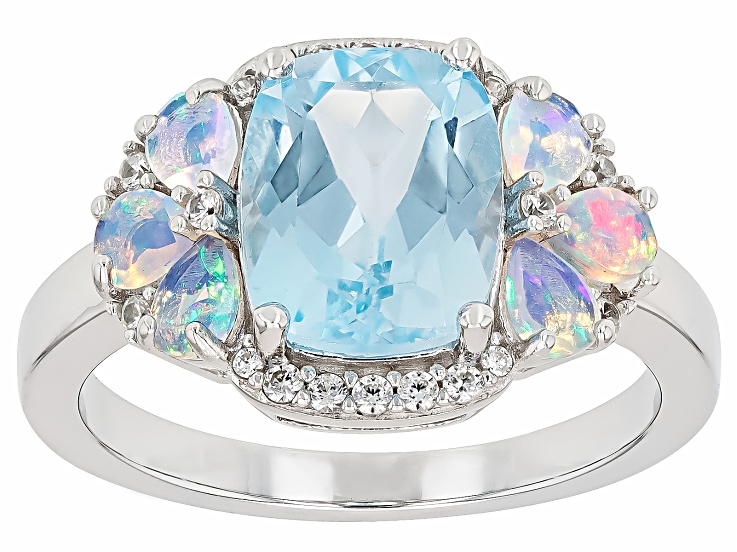 ヘトロジェニティ（DENKEN BLUE） Paraiba Blue Opal Rhodium Over Sterling Silver Ring 1.60ctw