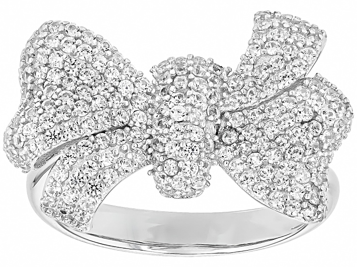 White Zircon Rhodium Over Sterling Silver Bow Ring 2.30ctw