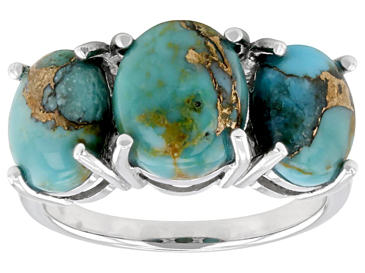 Silvershake Sterling Silver Ring - Genuine Blue Lapis Lazuli, Arizona Turquoise & Carnelian 3-Stone Cluster - View #5