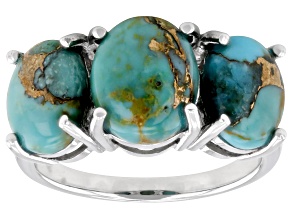 Blue Composite Turquoise Sterling Silver 3-Stone Ring