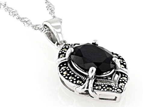 Black Spinel online on Silver Marcasite Necklac