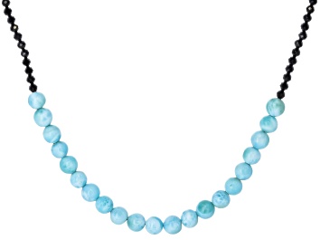 Picture of Blue Larimar Rhodium Over Sterling Silver Bead Necklace