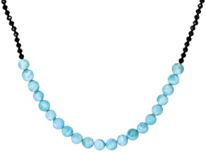 Blue Larimar Rhodium Over Sterling Silver Bead Necklace
