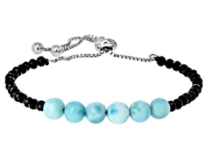 Blue Larimar Rhodium Over Sterling Silver Bolo Bracelet