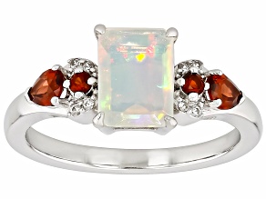 White Ethiopian Opal Rhodium Over Sterling Silver Ring 1.18ctw
