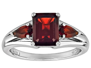 Red Garnet Rhodium Over Sterling Silver 3-Stone Ring 2.51ctw