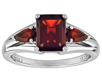 Picture of Red Garnet Rhodium Over Sterling Silver 3-Stone Ring 2.51ctw