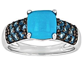 Blue Sleeping Beauty Turquoise Rhodium Over Sterling Silver Ring .060ctw