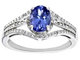 Blue Tanzanite Rhodium Over Sterling Silver Ring 1.17ctw