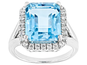 Blue Topaz Rhodium Over Sterling Silver Ring 8.05ctw