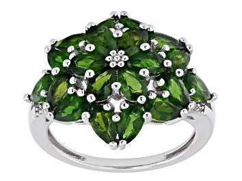 Picture of Green Chrome Diopside White Zircon Rhodium Over Silver Ring 3.83ctw