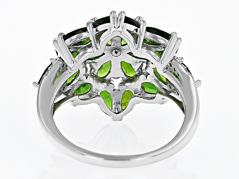 Green Chrome Diopside White Zircon Rhodium Over Silver Ring 3.83ctw