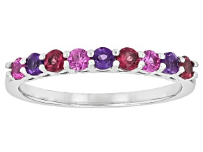 Pink Lab Created Sapphire Rhodium Over Silver Band Ring 0.55ctw