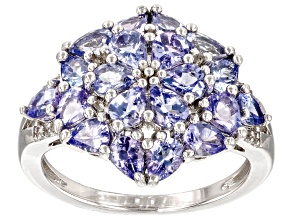 Blue Tanzanite Rhodium Over Sterling Silver Ring 2.30ctw
