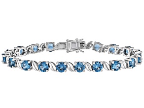 Teal Lab Created Spinel Rhodium Over Sterling Silver Tennis Bracelet 14.21ctw