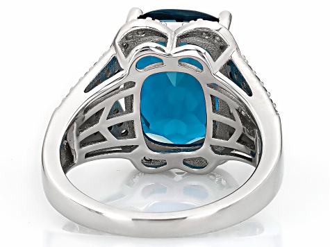 London Blue Topaz Rhodium Over Silver Ring 7.75ctw - CTB2296